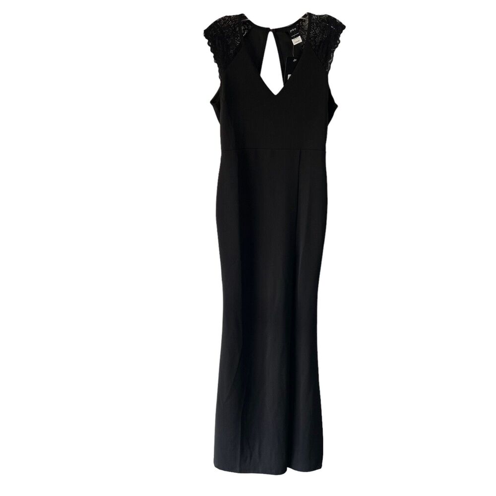 Privy Womens Knit Special Occasion Dress Size Large Black Slit Cap Sleeve New